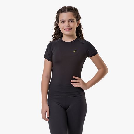 CAMISETA GOLA CARECA FEMININA 135 467 PRETO/VERDE FLUOR M