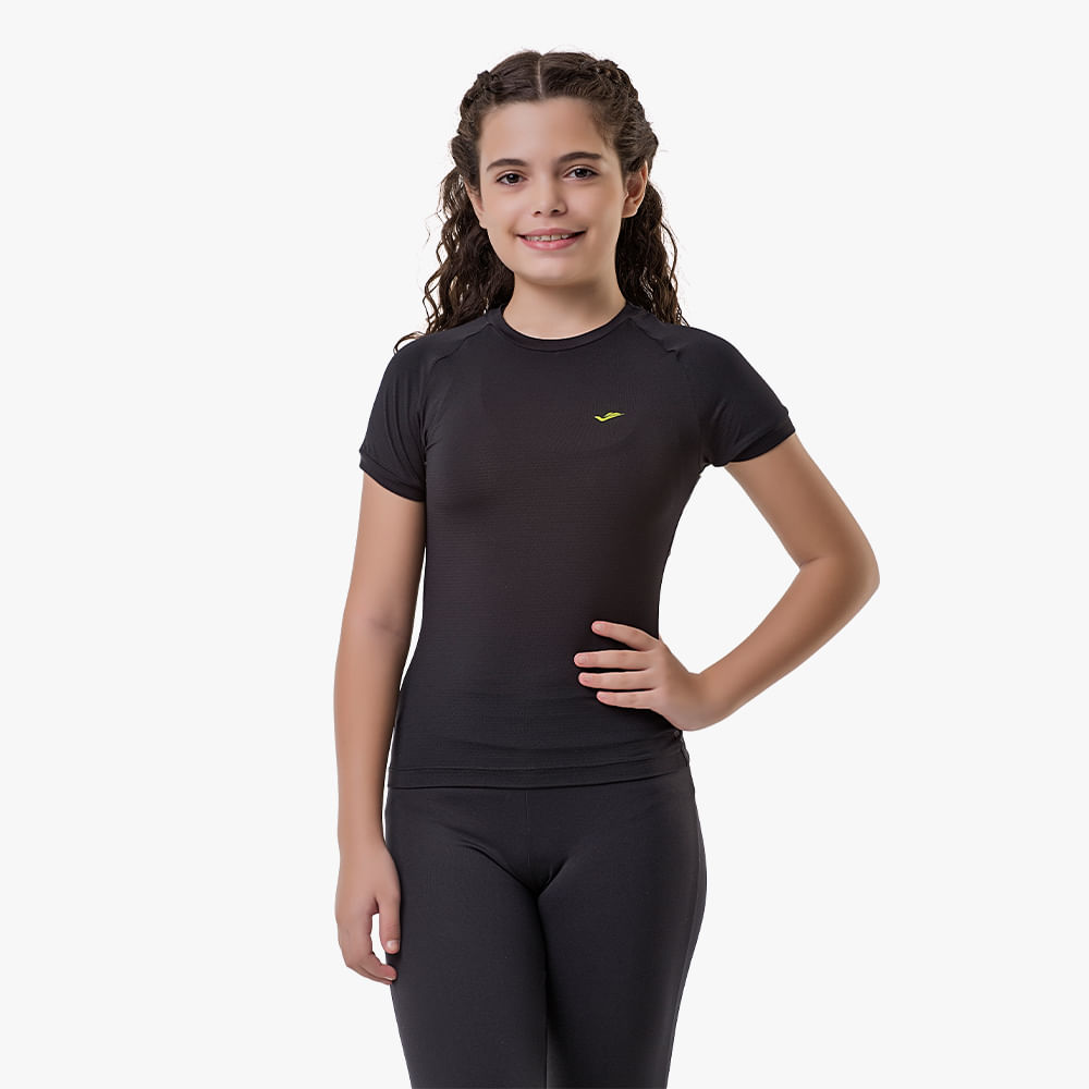 CAMISETA GOLA CARECA FEMININA 135 467 PRETO/VERDE FLUOR M