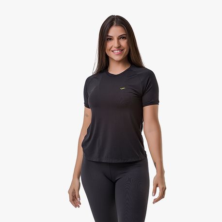 CAMISETA GOLA CARECA FEMININA 135 467 PRETO/VERDE FLUOR M