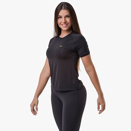 CAMISETA GOLA CARECA FEMININA 135 467 PRETO/VERDE FLUOR M