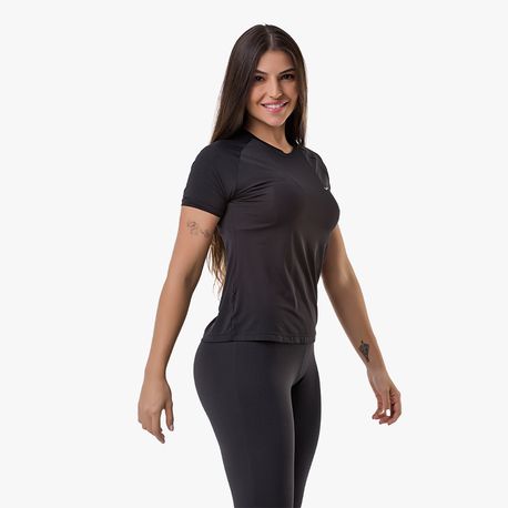 CAMISETA GOLA CARECA FEMININA 135 467 PRETO/VERDE FLUOR M
