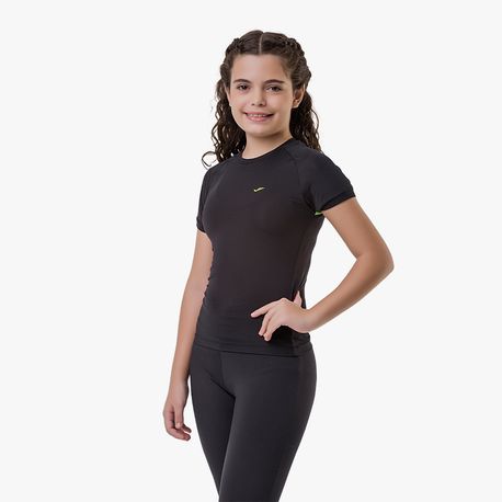 CAMISETA GOLA CARECA FEMININA 135 467 PRETO/VERDE FLUOR M