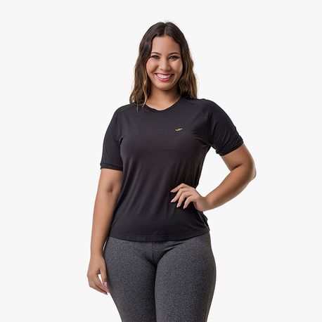 CAMISETA GOLA CARECA FEMININA 135 467 PRETO/VERDE FLUOR M