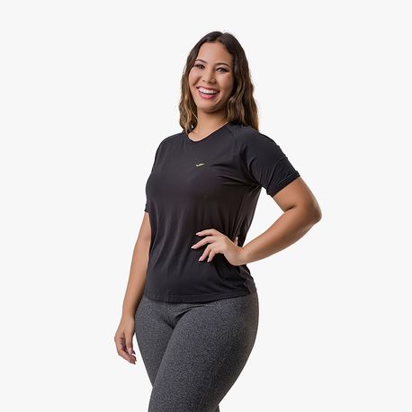 CAMISETA GOLA CARECA FEMININA 135 467 PRETO/VERDE FLUOR M