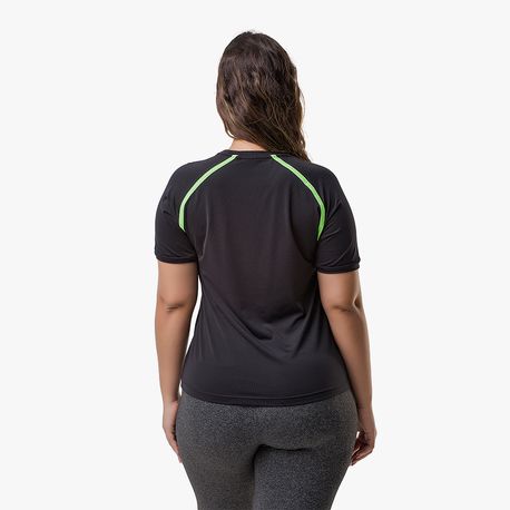 CAMISETA GOLA CARECA FEMININA 135 467 PRETO/VERDE FLUOR M