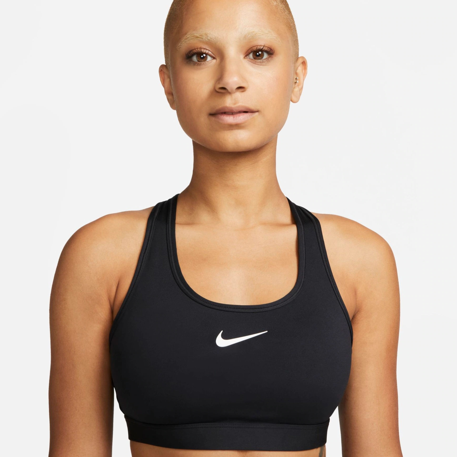 TOP W NK SWSH MED SPT BRA DX6821-010 010-BLACK (WHITE) GG